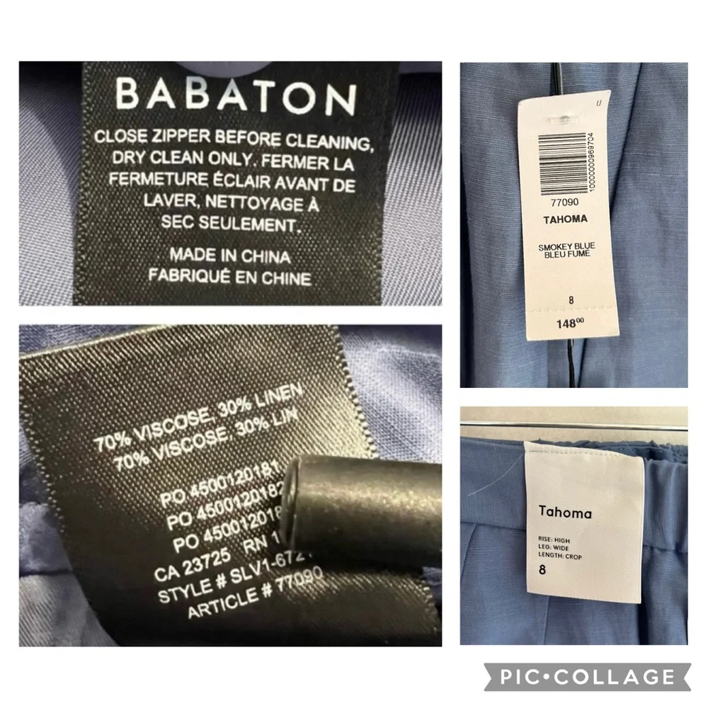 Babaton Aritzia Tahoma Blue Linen Blend Crop Pants Culottes S NWT Quiet Luxury
